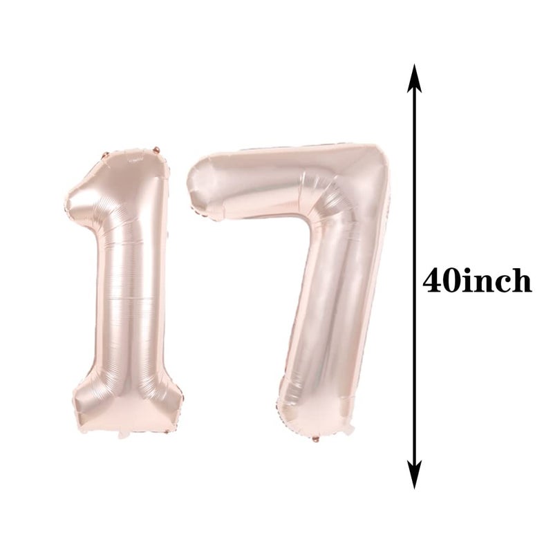 ZSNWGZ Sweet 17th Birthday Decorations Party Supplies,Rose Gold Number 17 Balloons,17th Foil Mylar Balloons Latex Balloon Decoration,17th Birthday for Women,Men,Photo Props - Image 2